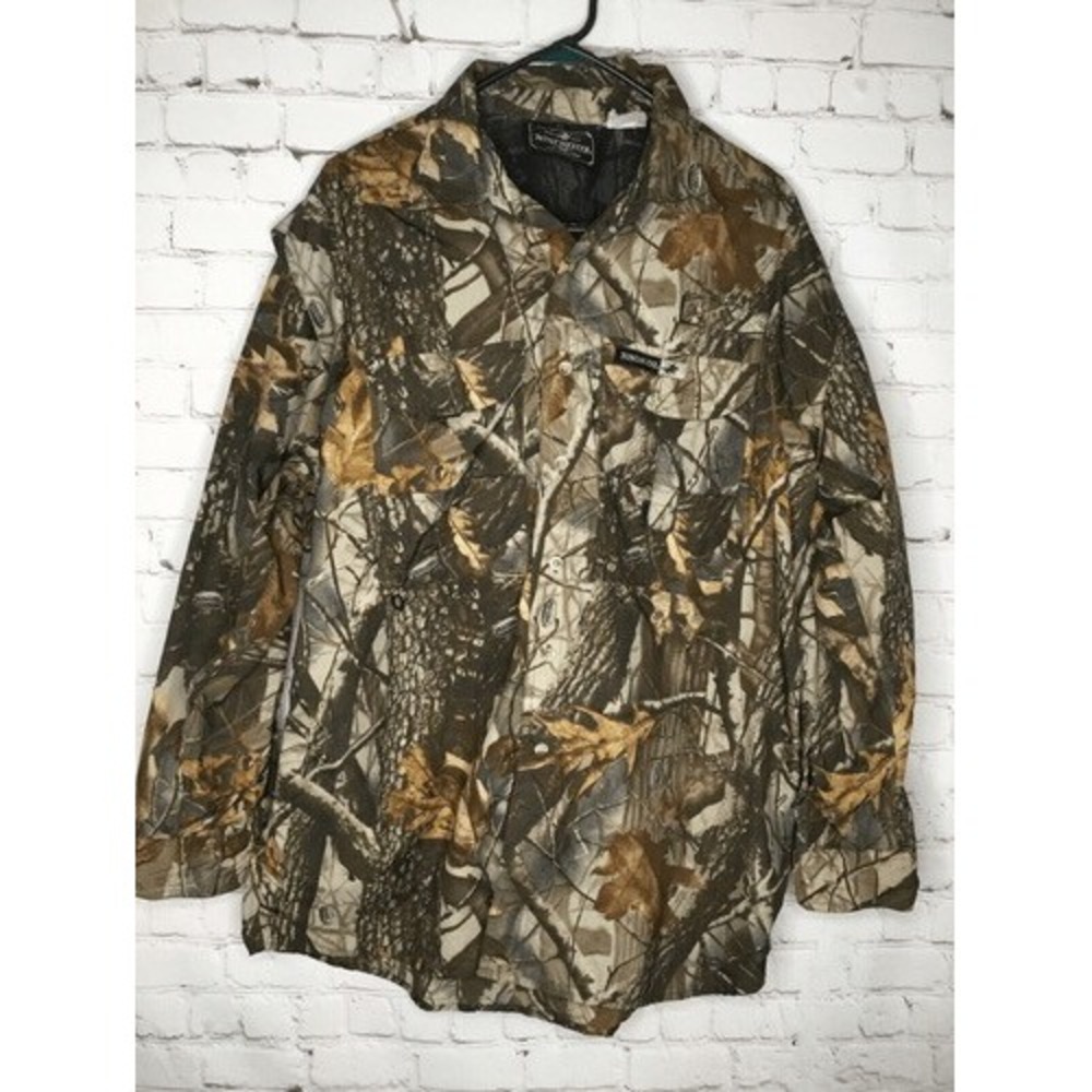 VTG Winchester Men Vented Lightweight Hunting Camo Long Sleeve Button Up Shirt L
